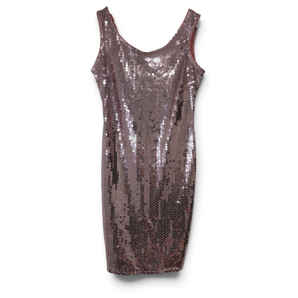 Vintage Glenrob Ltd Pink Sequin Mini Dress Scoop Back Size 9/10 Made in USA